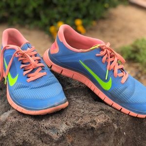 Nike Free 4.0 V3 Women Blue Atomic Pink Lime Shoes
